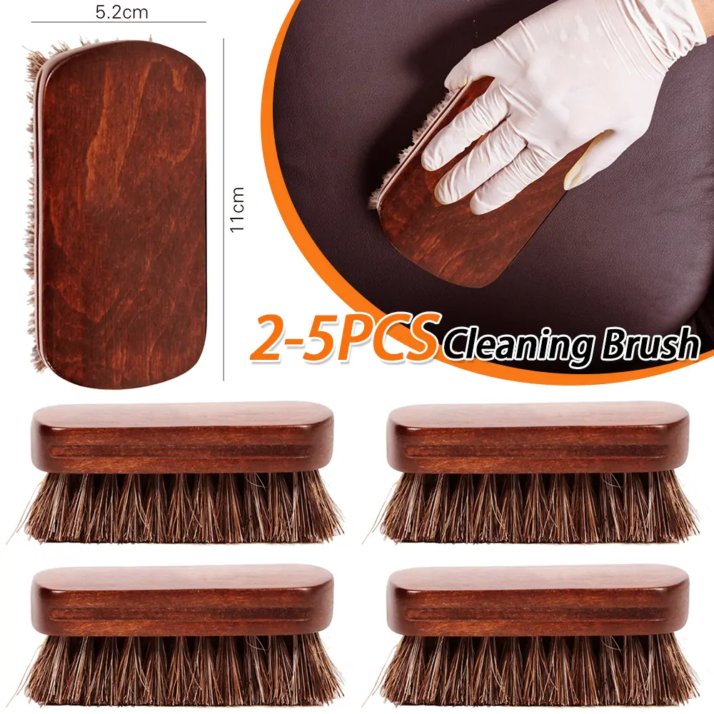 2-5PCS Horsehair Leather Textile Cleaning Brush for Car Interior Furniture Apparel Bag