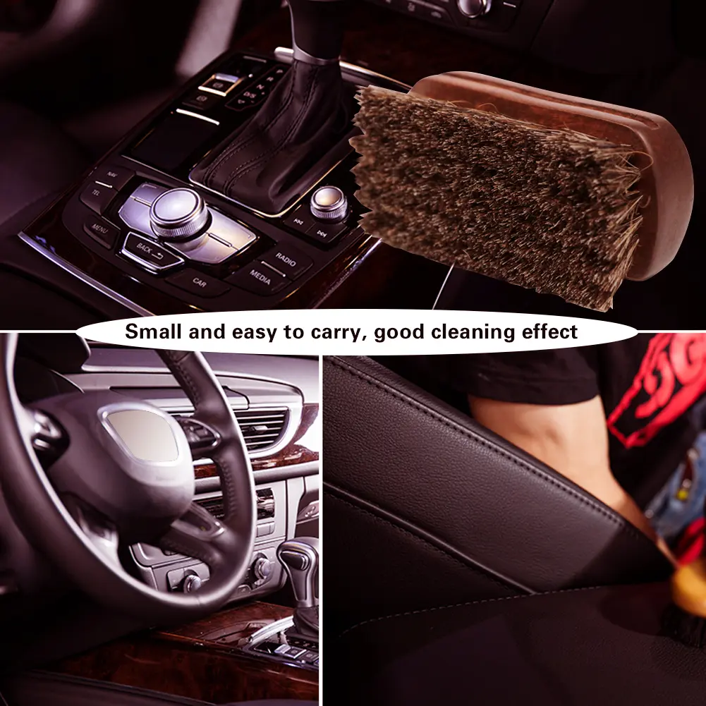 2-5PCS Horsehair Leather Textile Cleaning Brush for Car Interior Furniture Apparel Bag
