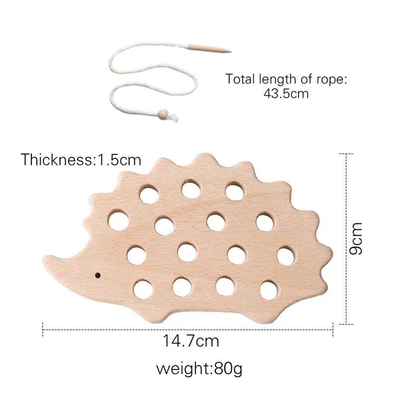 Baby Wooden Montessori Toys Animal Hedgehog Threading Board Kids Beech Wooden Educational Toy Button Bead Blocks Puzzle Toys