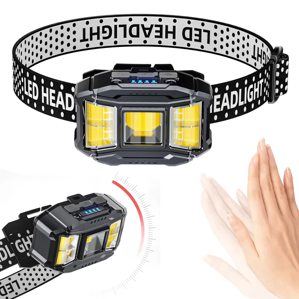 COB LED Head Mounted Flashlight Motion Sensor Induction Headlamp USB Charging Powerful Headlight Torch for Outdoor Night Fishing