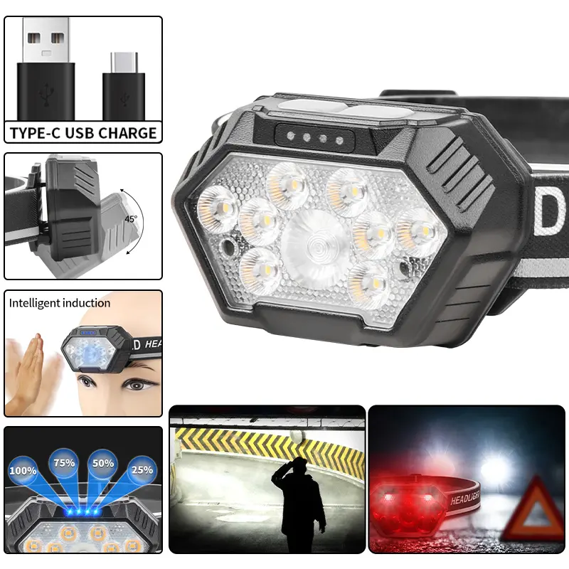 800 Lumens LED Headlamp Rechargeable Head Light 5 Modes Head Flashlight for Camping Cycling Running Fishing