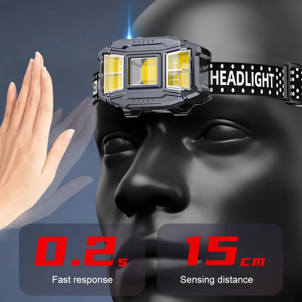 COB LED Head Mounted Flashlight Motion Sensor Induction Headlamp USB Charging Powerful Headlight Torch for Outdoor Night Fishing