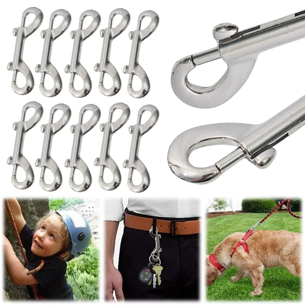 10pcs Scuba Diving Double End Bolt Snap Hook Clips 316 Stainless Steel Eye Bolt Snap Hook B-Shape Spring Hook Boat Hardware