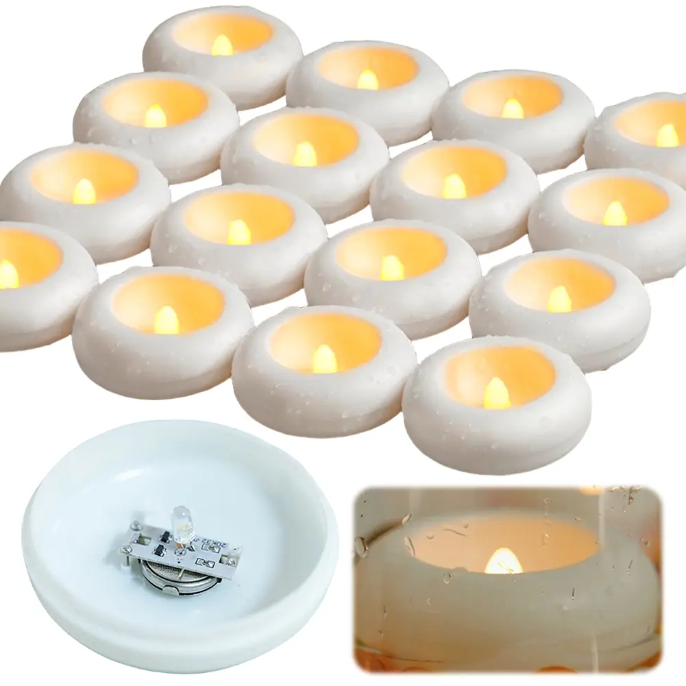 16 Pack 2.87 Inch LED Floating Candle Battery Operated Floating Tealight Flickering Waterproof Tea Light for Pool/Bathtub Decor