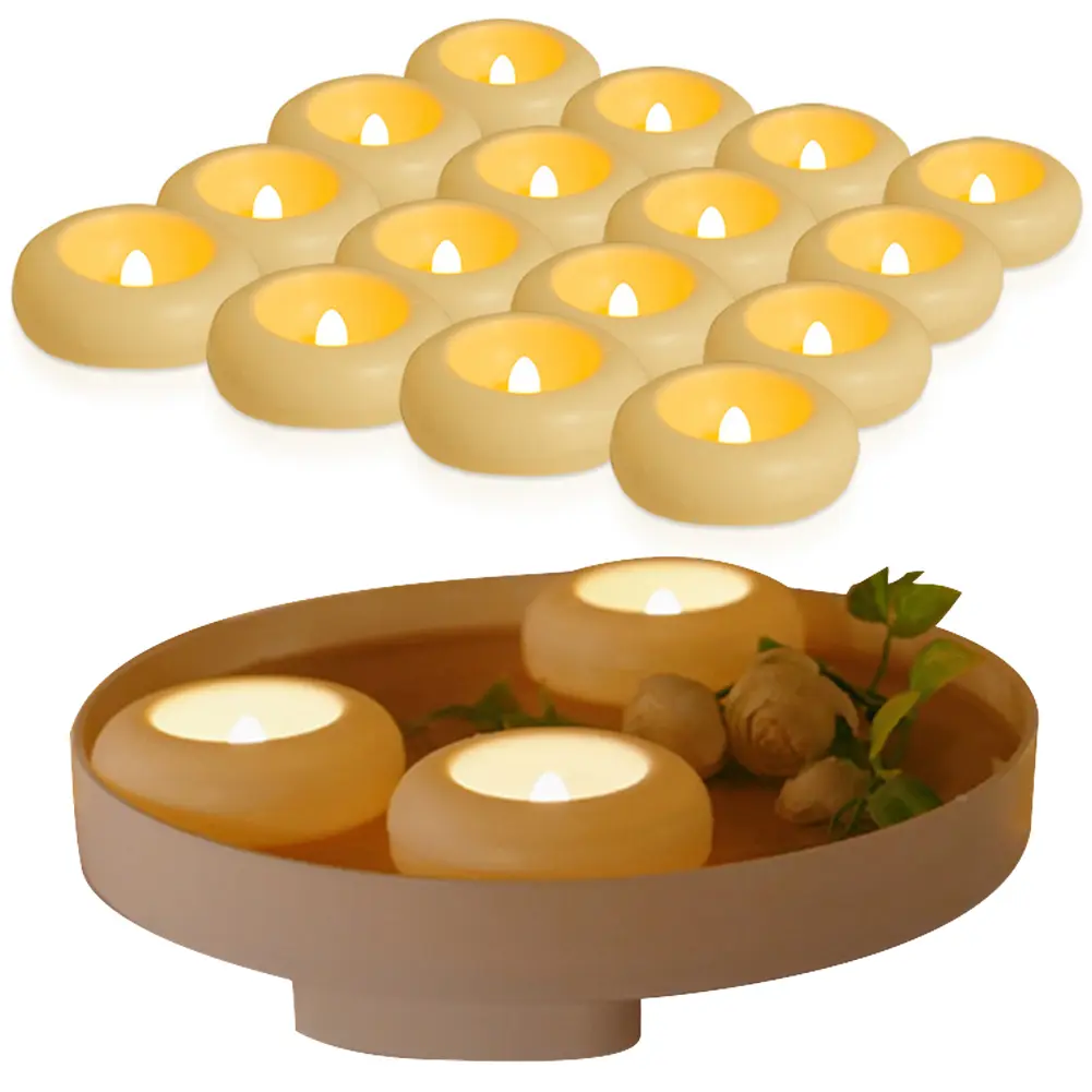 16 Pack 2.87 Inch LED Floating Candle Battery Operated Floating Tealight Flickering Waterproof Tea Light for Pool/Bathtub Decor