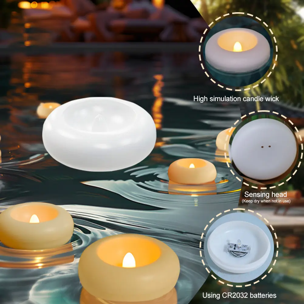 16 Pack 2.87 Inch LED Floating Candle Battery Operated Floating Tealight Flickering Waterproof Tea Light for Pool/Bathtub Decor