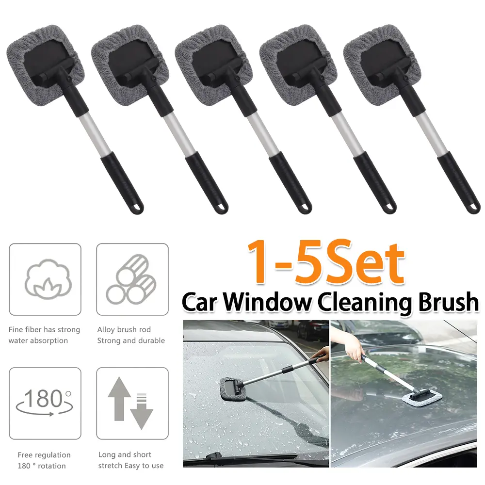 1-5Set Window Cleaning Brush Microfiber with Washable Pad Auto Window Glass Wiper Extendable Handle Window Windshield Cleaner