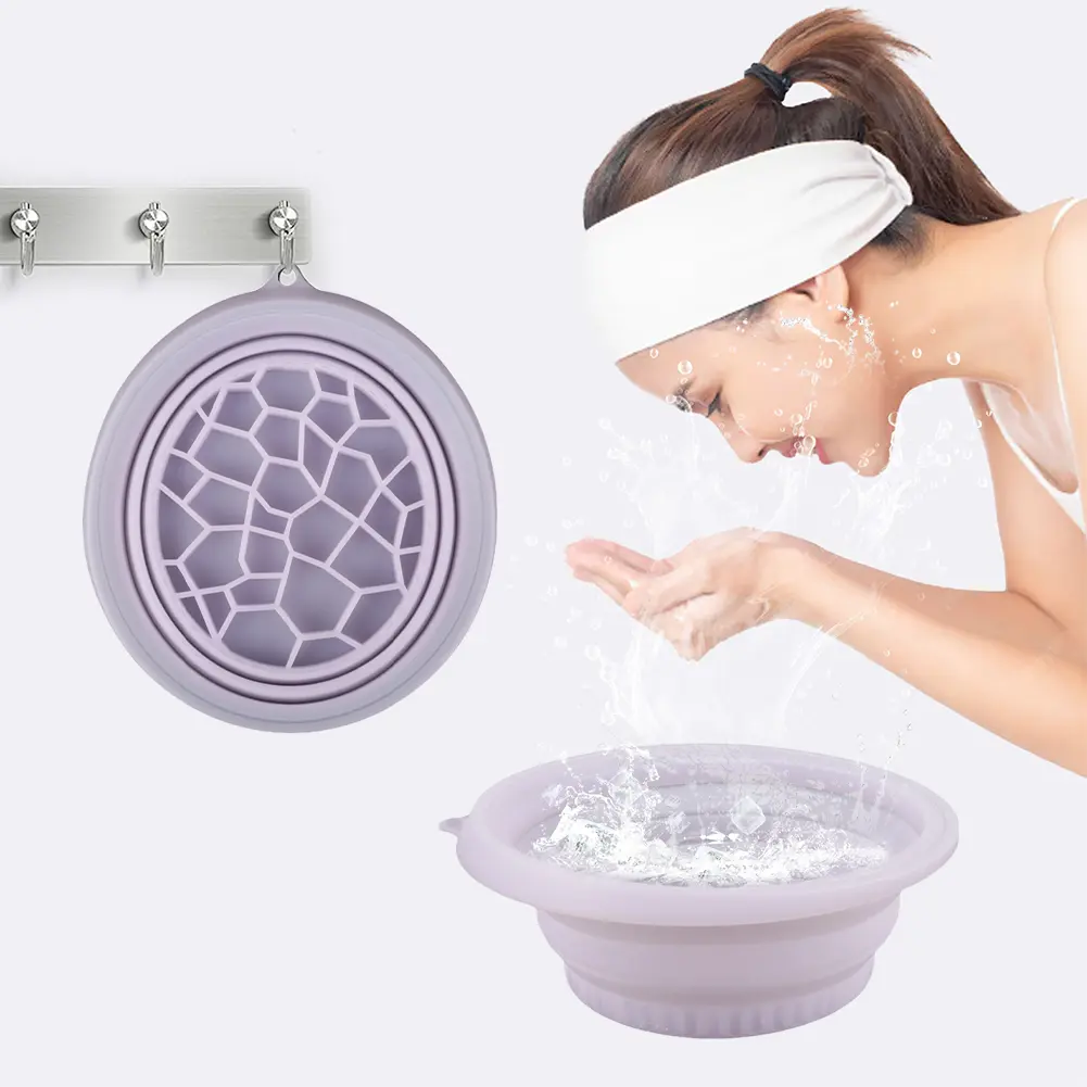 Silicone Ice Facial Folding Washbasin with Built-in Icetray Collapsible Ice Water Face Cold Plunge for Face Ice Bath