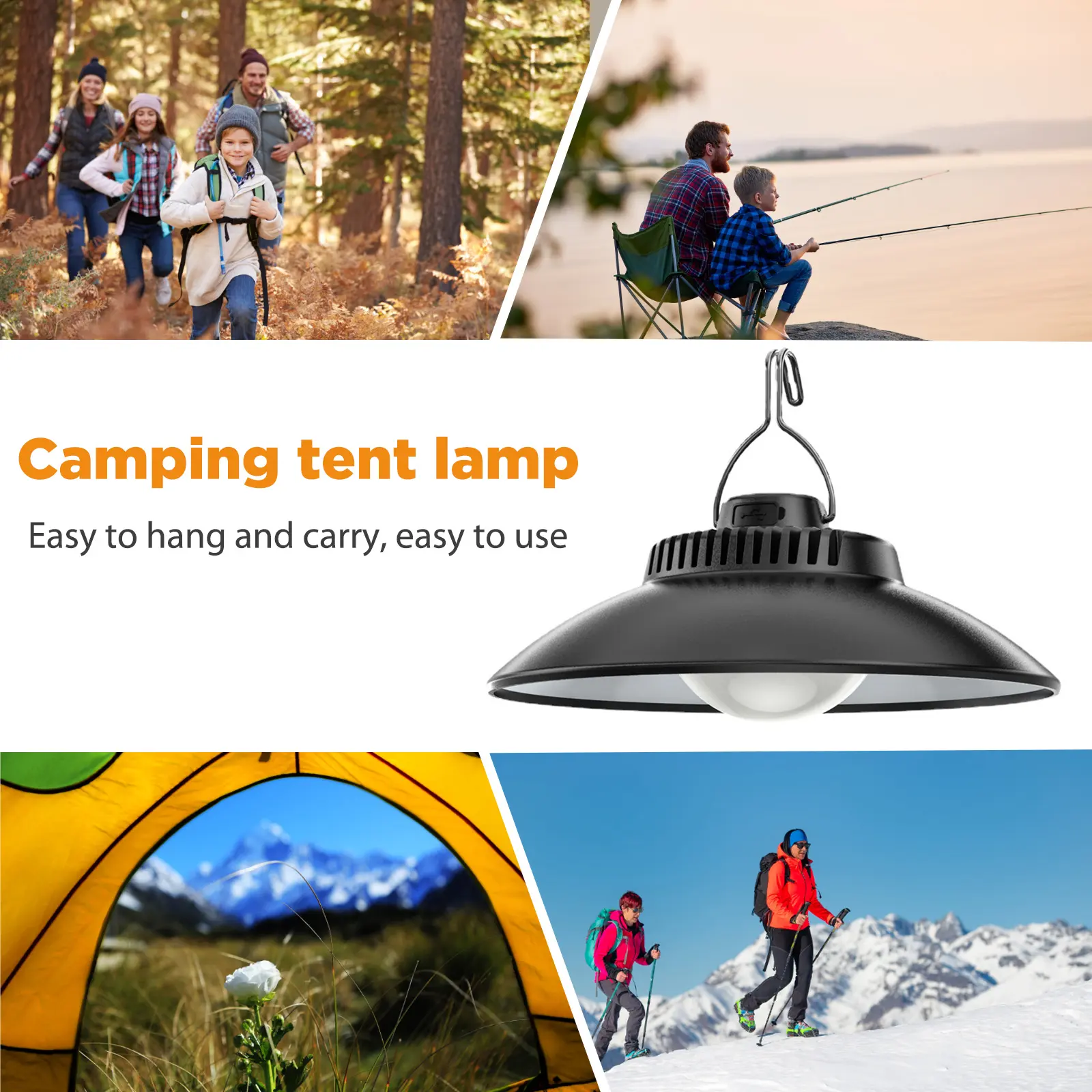 Retro Camping Light Lamp USB Rechargeable Portable Hanging Camping Light with Hook IPX4 Waterproof for Hiking Fishing