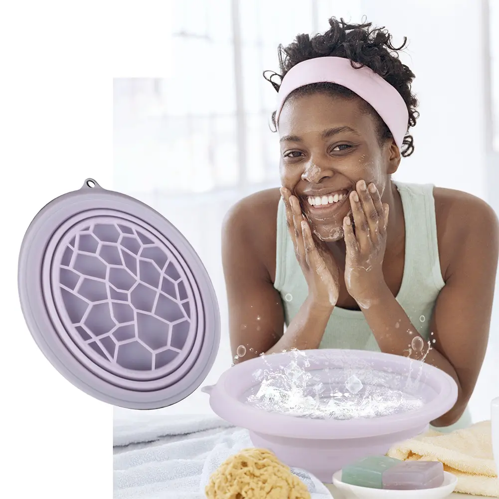 Silicone Ice Facial Folding Washbasin with Built-in Icetray Collapsible Ice Water Face Cold Plunge for Face Ice Bath
