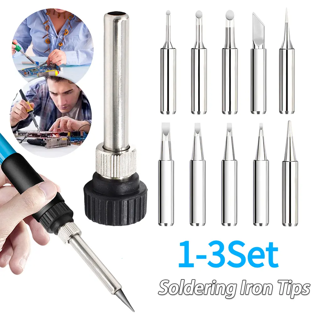 1-3Set Soldering Iron Tips W/ Welding Sleeve 900M Lead-Free Replaceable Soldering Tip Welding Tips Head Welding Station Tools