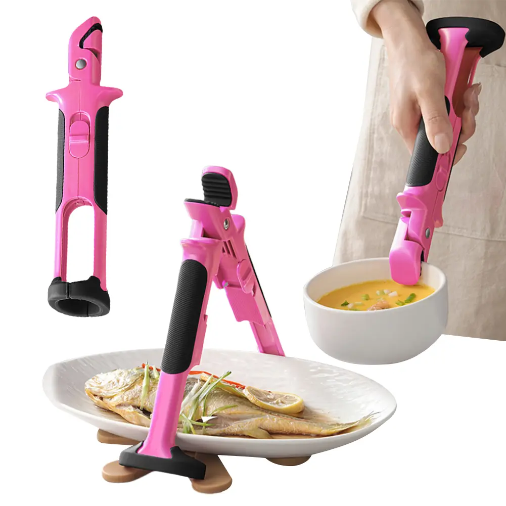 2 In 1 Silicone Bowl Holder Clip Non Slip Long Handle Bowl Gripper Anti-Scald Hot Dish Retriever Tongs for Home Kitchen