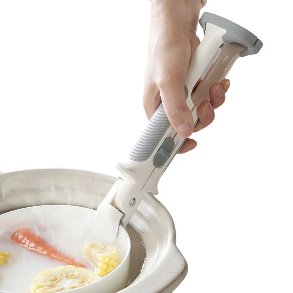 2 In 1 Silicone Bowl Holder Clip Non Slip Long Handle Bowl Gripper Anti-Scald Hot Dish Retriever Tongs for Home Kitchen