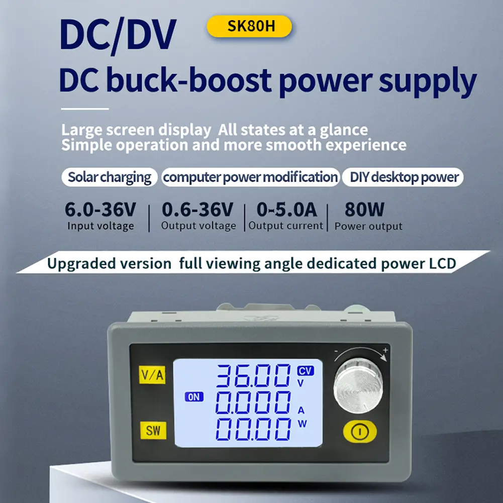 XY-SK80H DC CNC Buck Boost Converter Adjustable with LCD Display DC6-36V 5A 80W Direct Current Stabilized Voltage Power Module