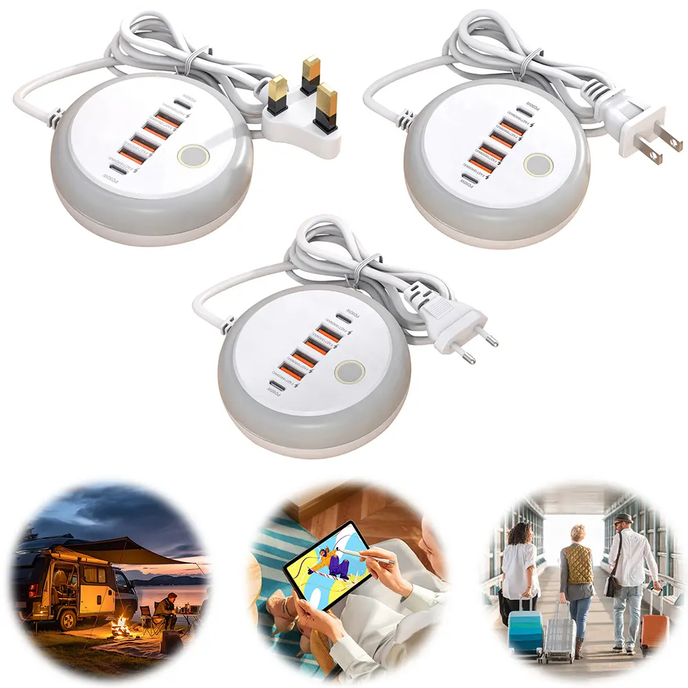 PD20W Fast Charging Wall Charger with LED Light 2 Type-C+4 USB Quick Mobile Phone Charger Fast Charging Station for Home Office