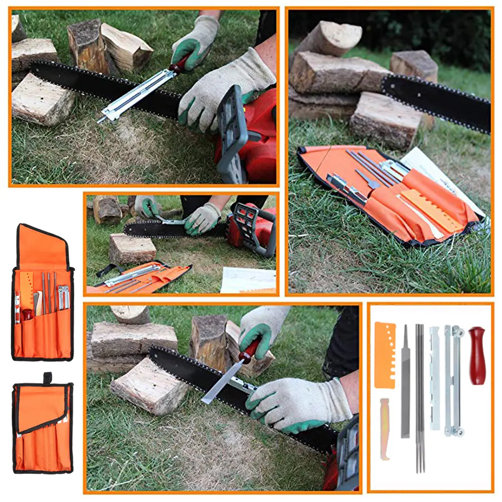 10pcs Professional Chainsaw Chain Grinding Kit Round Flat File Guide Hand Tools File Shield Folder Depth Gauge