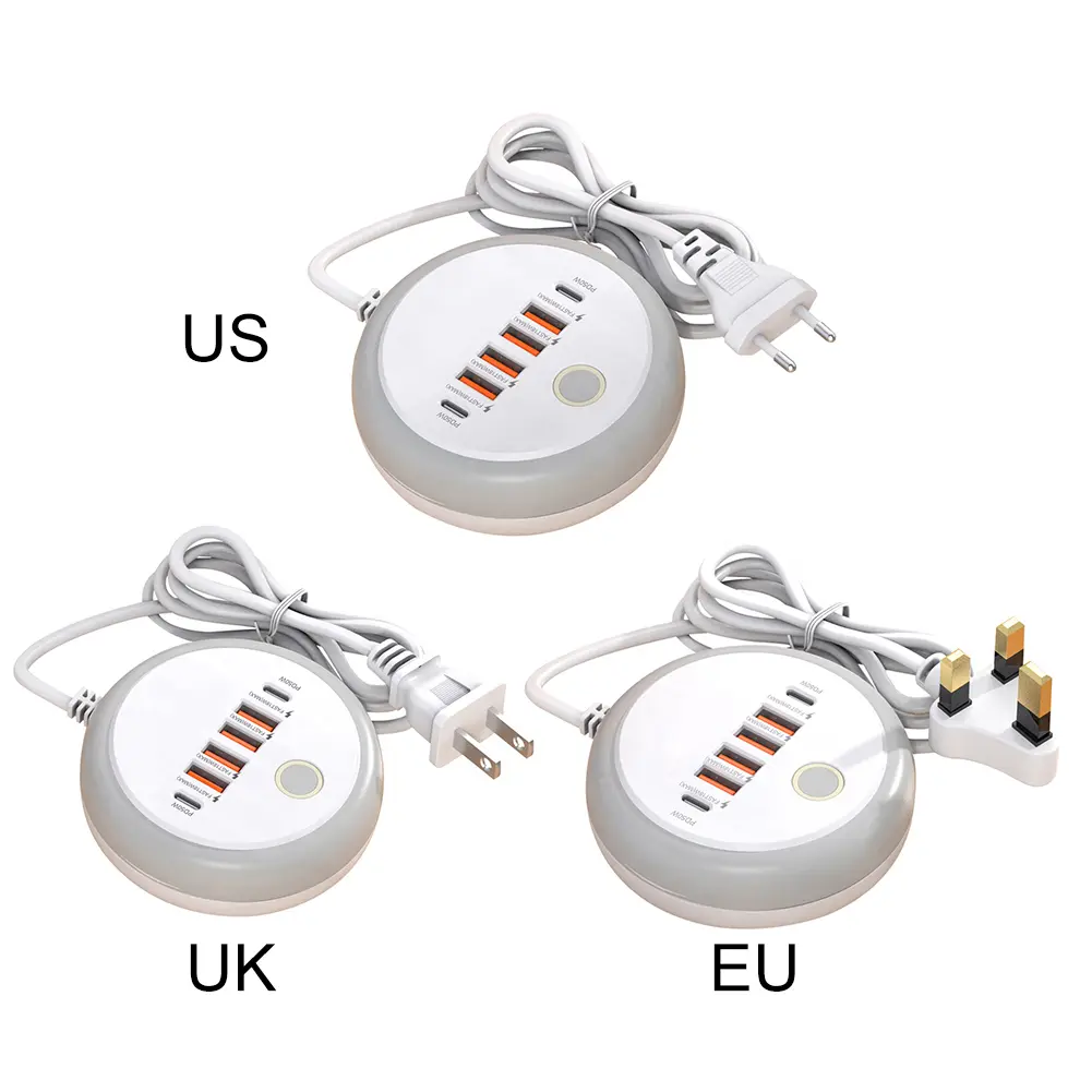 PD20W Fast Charging Wall Charger with LED Light 2 Type-C+4 USB Quick Mobile Phone Charger Fast Charging Station for Home Office