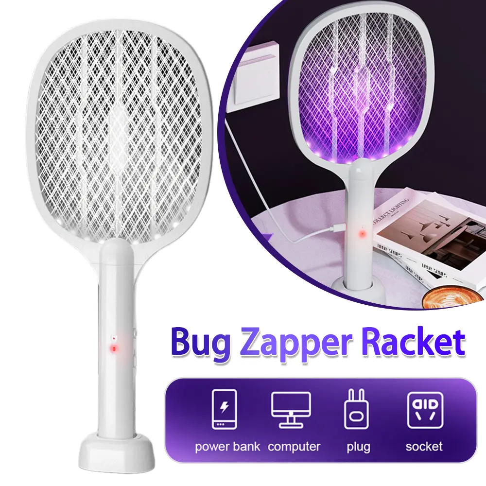 2 in 1 Electric Fly Swatter Handheld Mosquito Swatter Fly Killer and Mosquito Trap Lamp for Home Office Backyard Patio Camping