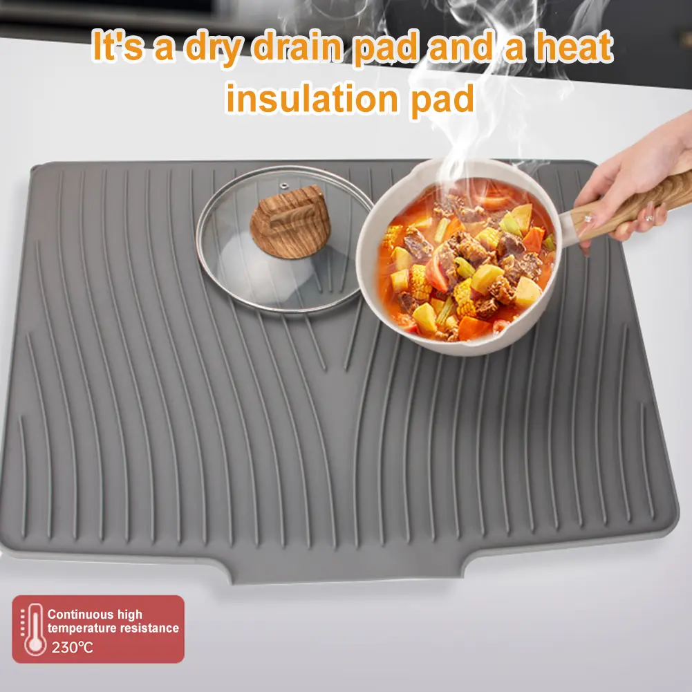 Silicone Dish Drying Mat Heat Resistant Dish Drying Pad Drain Pad Diversion Opening Slope Drainage Pad for Kitchen Counter