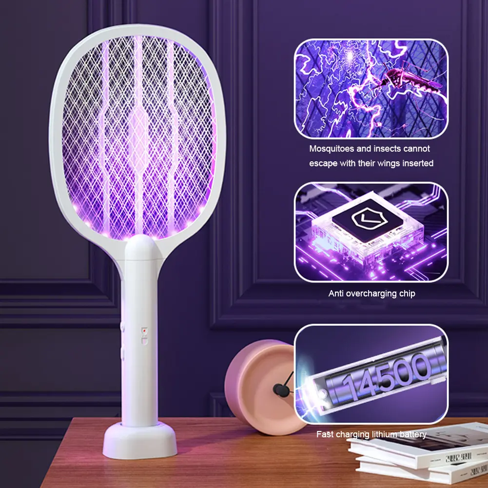 2 in 1 Electric Fly Swatter Handheld Mosquito Swatter Fly Killer and Mosquito Trap Lamp for Home Office Backyard Patio Camping