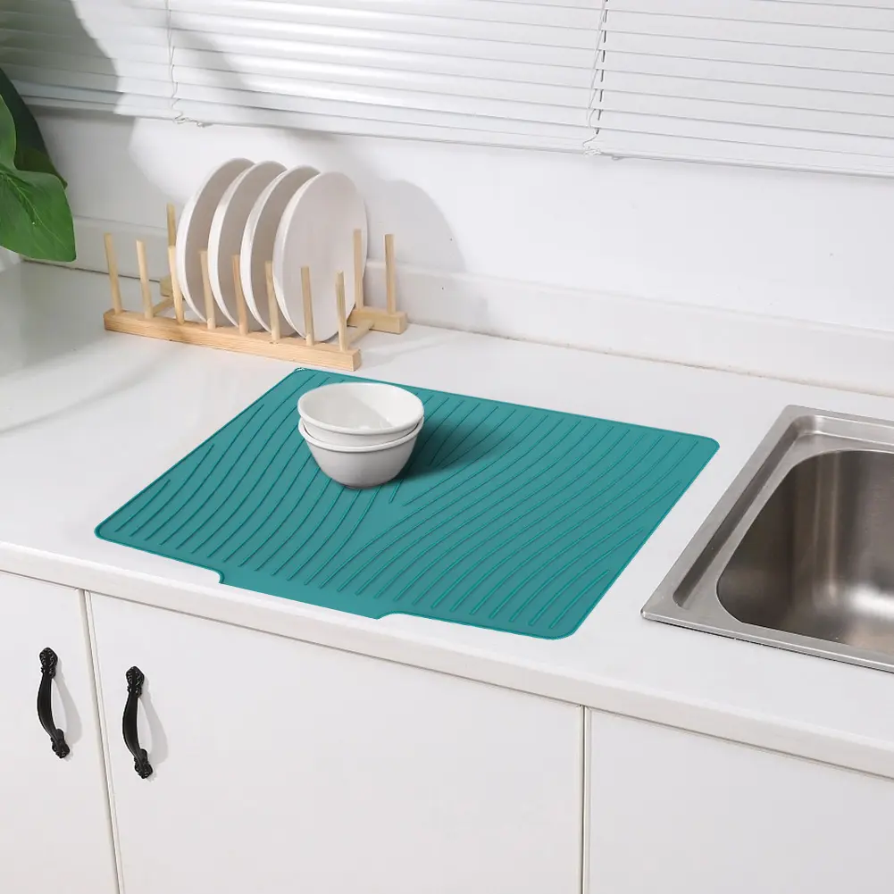 Silicone Dish Drying Mat Heat Resistant Dish Drying Pad Drain Pad Diversion Opening Slope Drainage Pad for Kitchen Counter