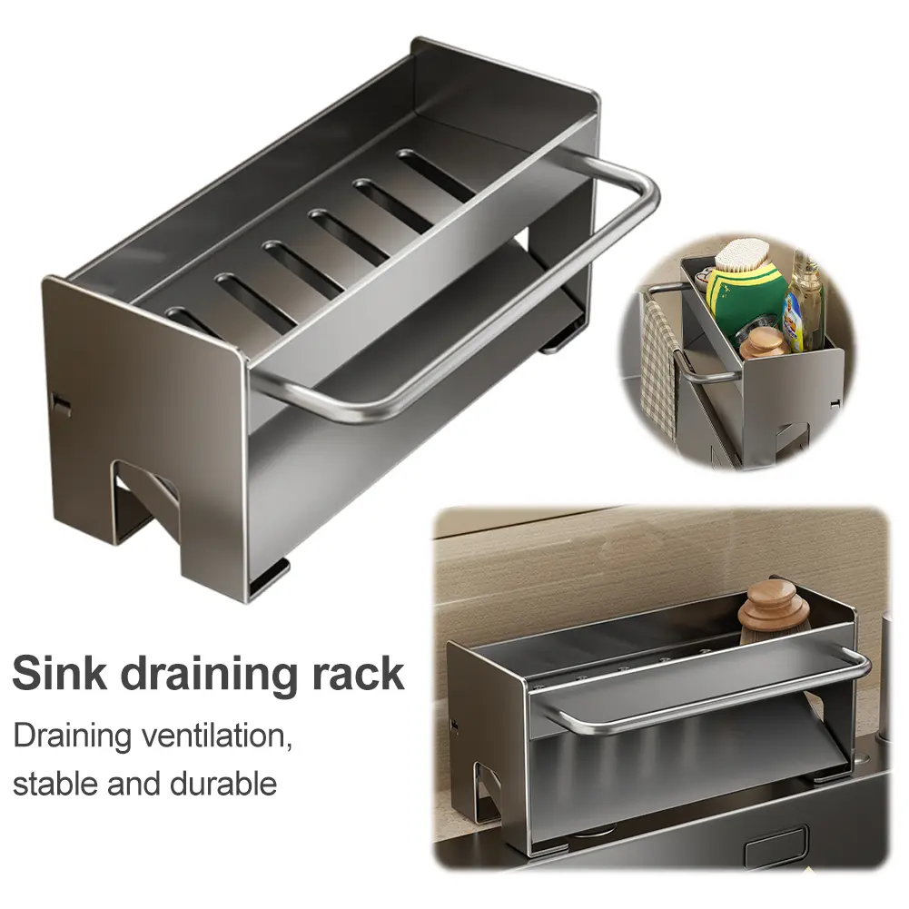 Sink Caddy Organizer Soap Dispenser Organizer Self-Drainage Kitchen Storage Rack Countertop Storage Shelf for Kitchen Bathroom