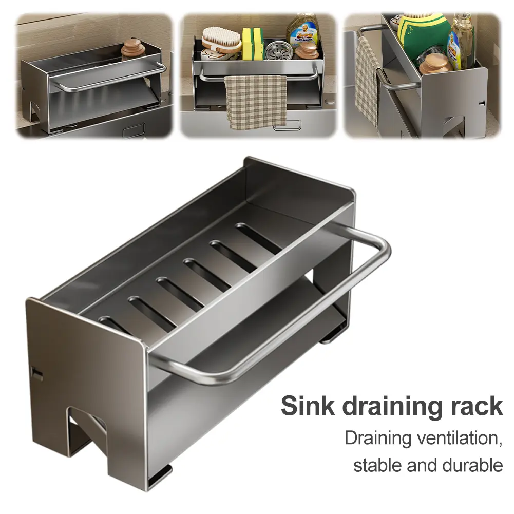 Sink Caddy Organizer Soap Dispenser Organizer Self-Drainage Kitchen Storage Rack Countertop Storage Shelf for Kitchen Bathroom
