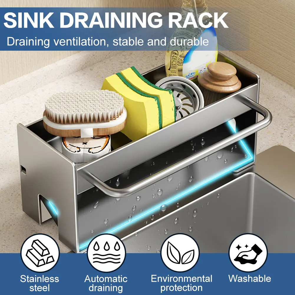 Sink Caddy Organizer Soap Dispenser Organizer Self-Drainage Kitchen Storage Rack Countertop Storage Shelf for Kitchen Bathroom