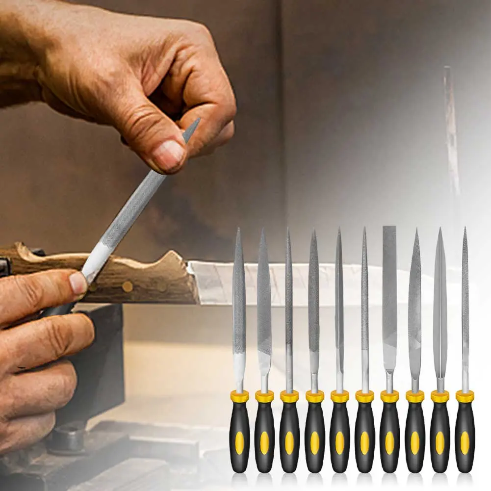 10PCS Needle File Set Needle Diamond Files Ergonomic Handle Hand File Tool Non Slip Metal Rasp Needle Files for Sanding Shaping