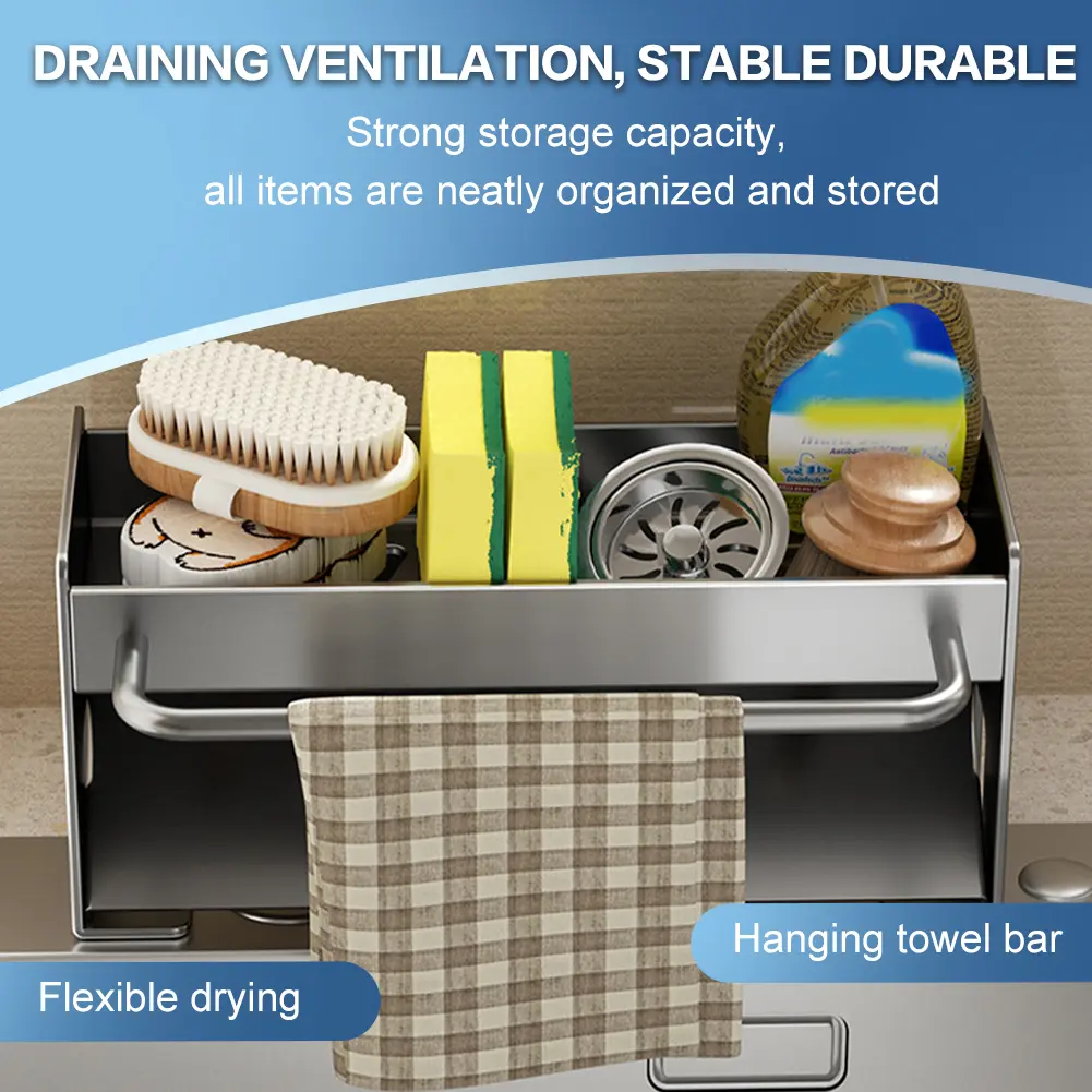 Sink Caddy Organizer Soap Dispenser Organizer Self-Drainage Kitchen Storage Rack Countertop Storage Shelf for Kitchen Bathroom