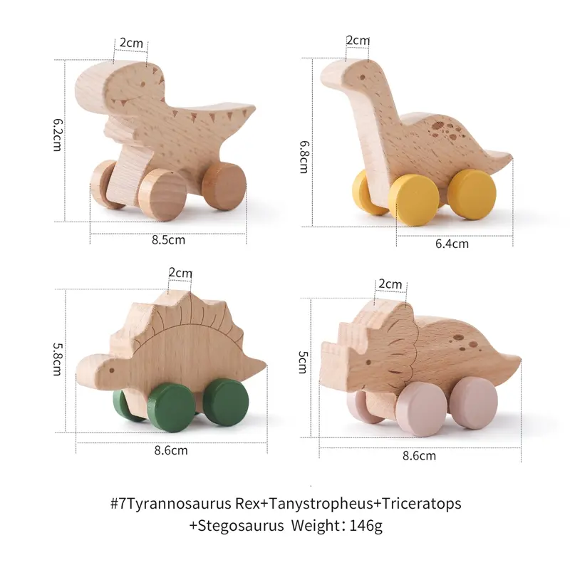 Wooden Baby Car Toys Beech Wooden Dinosaur Cartoon Car Teether Educational Montessori Toys For Children Teething Baby Toys