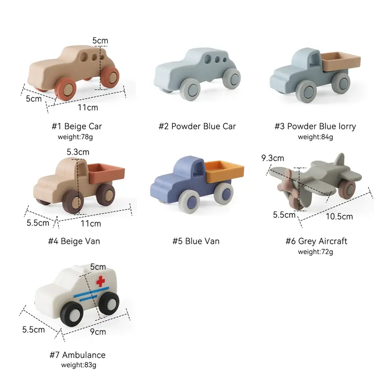 Baby BPA Free Silicone Car Ambulance Toys Wooden Cartoon Bus Teether Educational Montessori Toys For Children Teething Baby Toys
