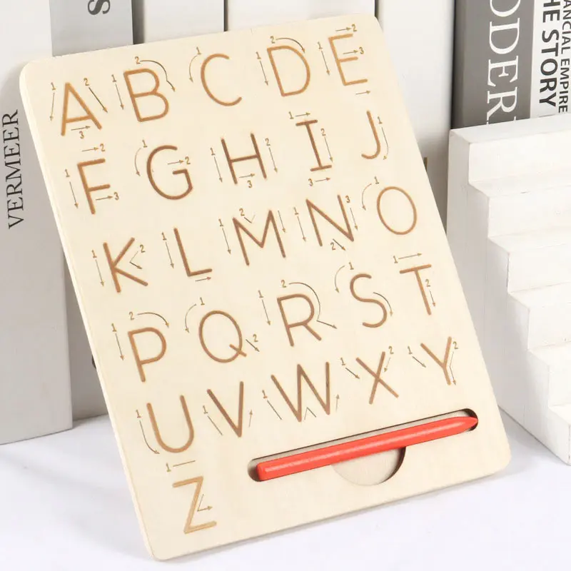 Children Wooden Alphanumeric Writing Groove Pen Board Montessori Education Learning Pen Control Training Games Educational Toys