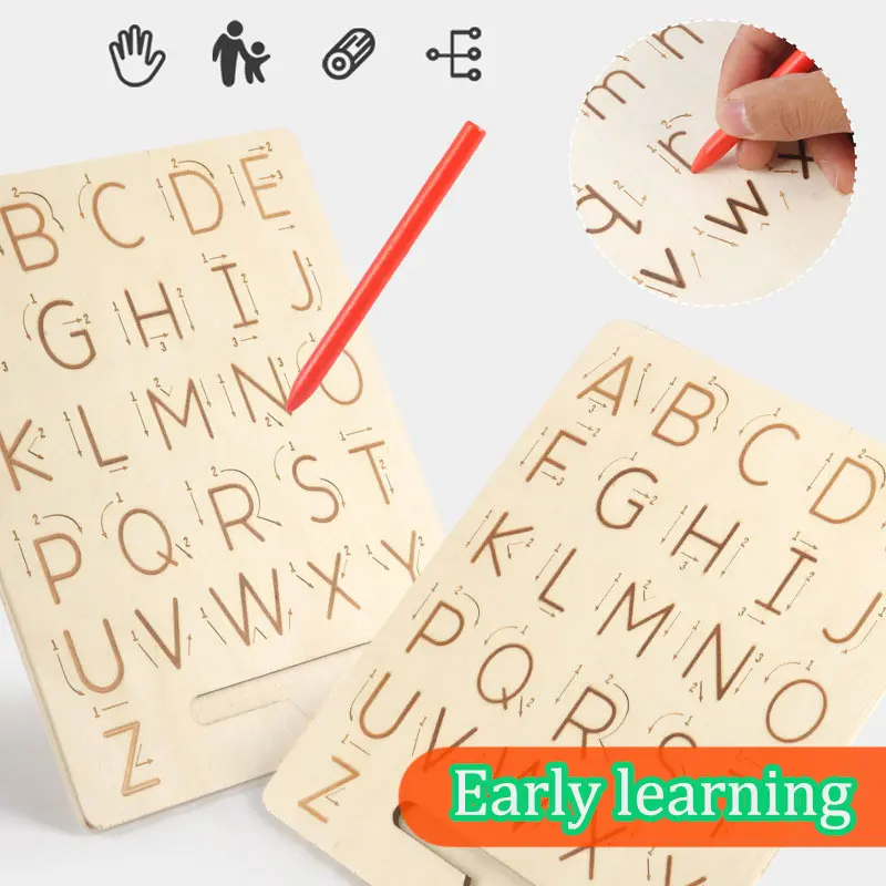 Children Wooden Alphanumeric Writing Groove Pen Board Montessori Education Learning Pen Control Training Games Educational Toys