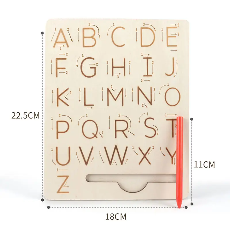 Children Wooden Alphanumeric Writing Groove Pen Board Montessori Education Learning Pen Control Training Games Educational Toys