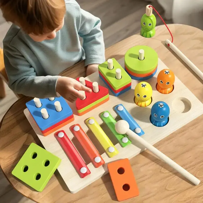 Montessori Baby Wooden Sorting Stacking Toys Shape Color Colorful Block  Educational Learning Toys for Boys Girls Birthday Gift