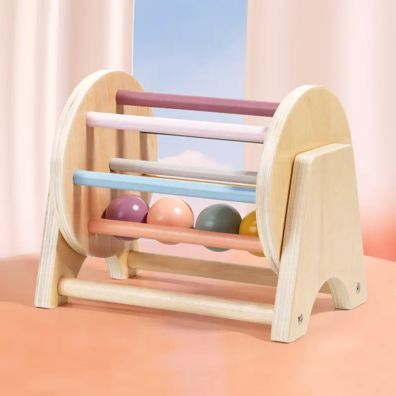Montessori Toys for Baby Early Learning Wooden Rolling Ball Drum Listening Exercise Color Cognition Hand-eye Coordination Train