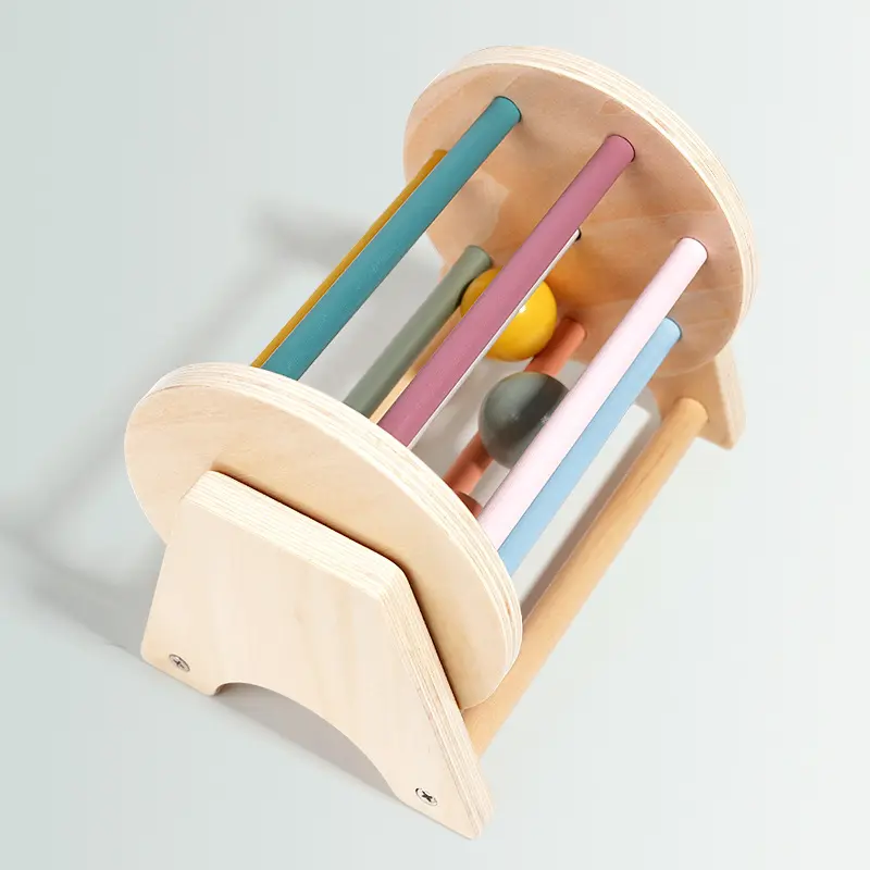 Montessori Toys for Baby Early Learning Wooden Rolling Ball Drum Listening Exercise Color Cognition Hand-eye Coordination Train