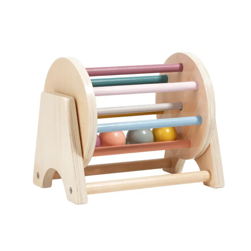 Montessori Toys for Baby Early Learning Wooden Rolling Ball Drum Listening Exercise Color Cognition Hand-eye Coordination Train