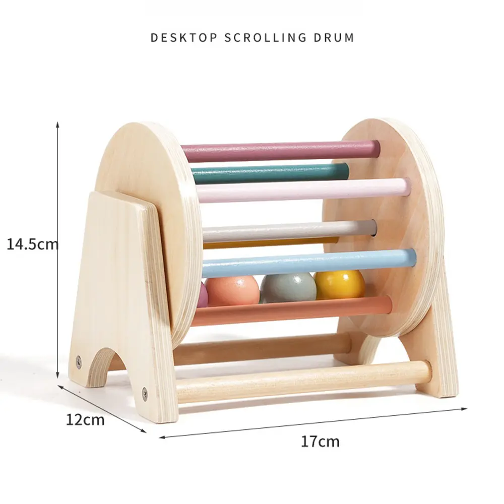 Montessori Toys for Baby Early Learning Wooden Rolling Ball Drum Listening Exercise Color Cognition Hand-eye Coordination Train