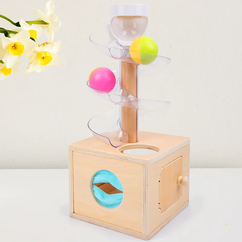 Montessori Toys Baby Early Education Puzzle Rotating Track Rolling Ball Sliding Ball Wooden Tower Toy Set 0-3 Years Old