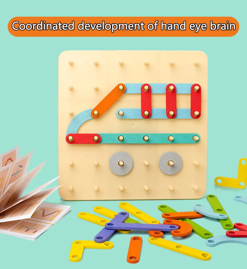 Creative Nail Board Puzzle Toys Montessori Education Geometric Graphics With Cards Preschool Kids Early Learning Game Toy Gifts