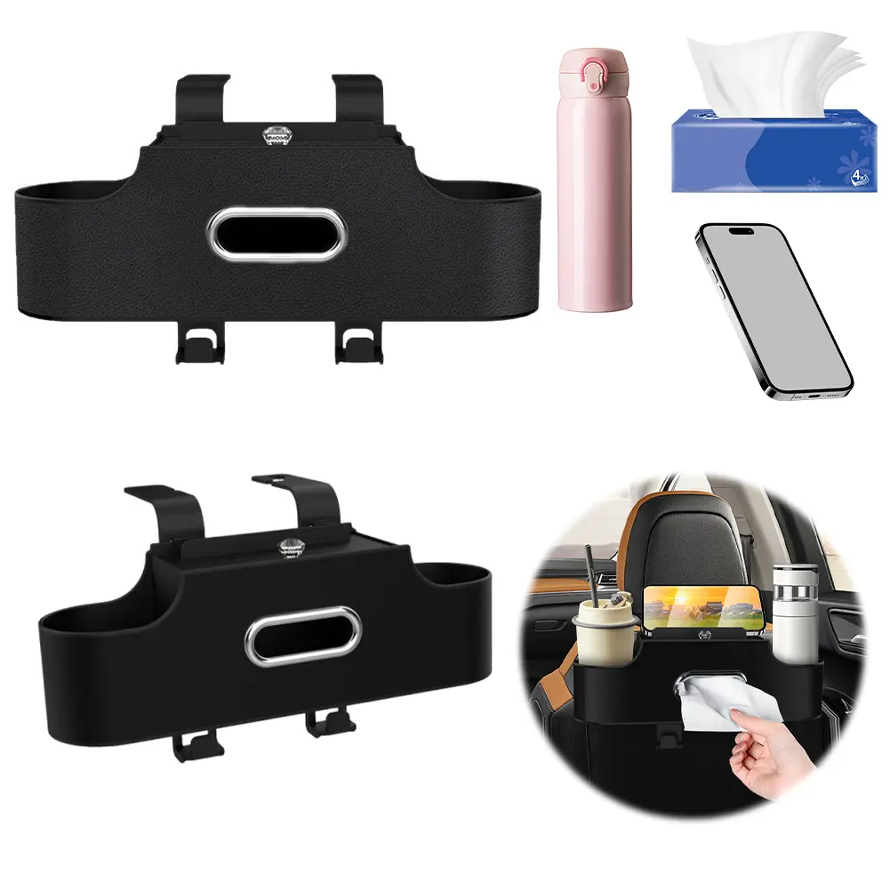 4-In-1 Car Seat Back Storage Bag with Tissue Cup Holder Seat Hanging Bag PU Leather Vehicle Storage Box Auto Accessories