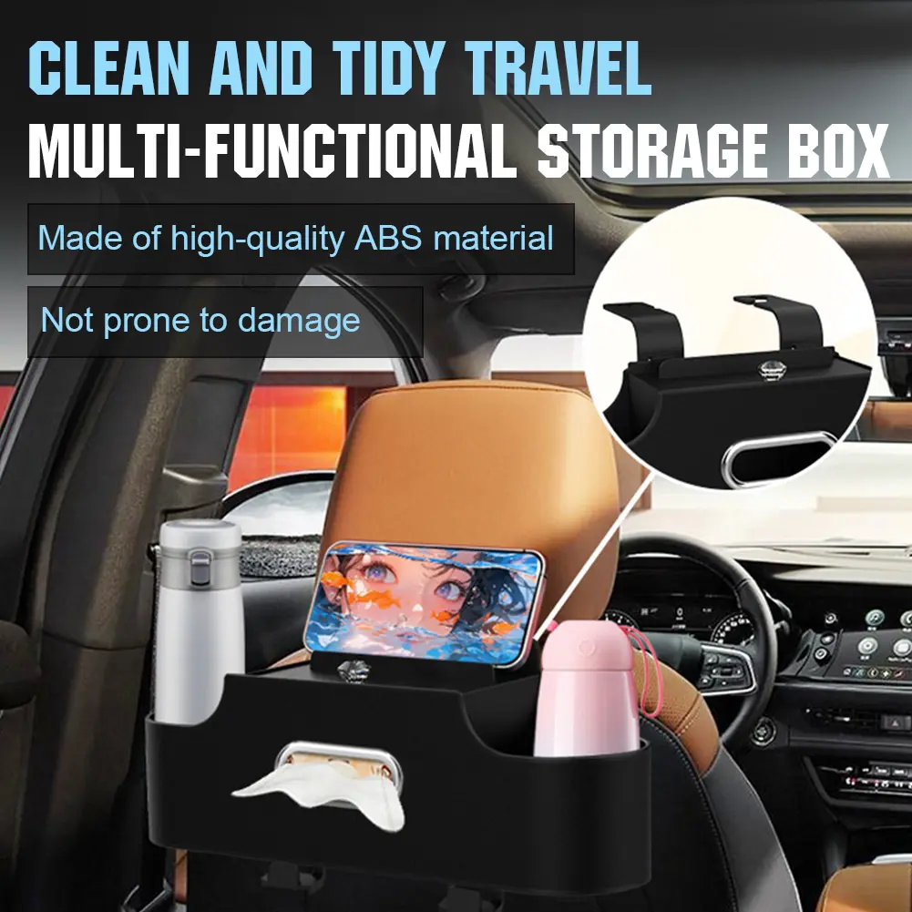 4-In-1 Car Seat Back Storage Bag with Tissue Cup Holder Seat Hanging Bag PU Leather Vehicle Storage Box Auto Accessories