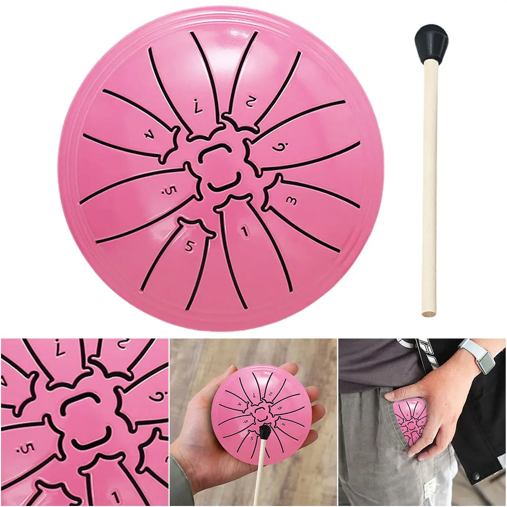 4 Inch 8 Notes Percussion Instruments with Drum Mallet Rain Chime Rain Drum Instrument for Yoga Meditation Unique Gift
