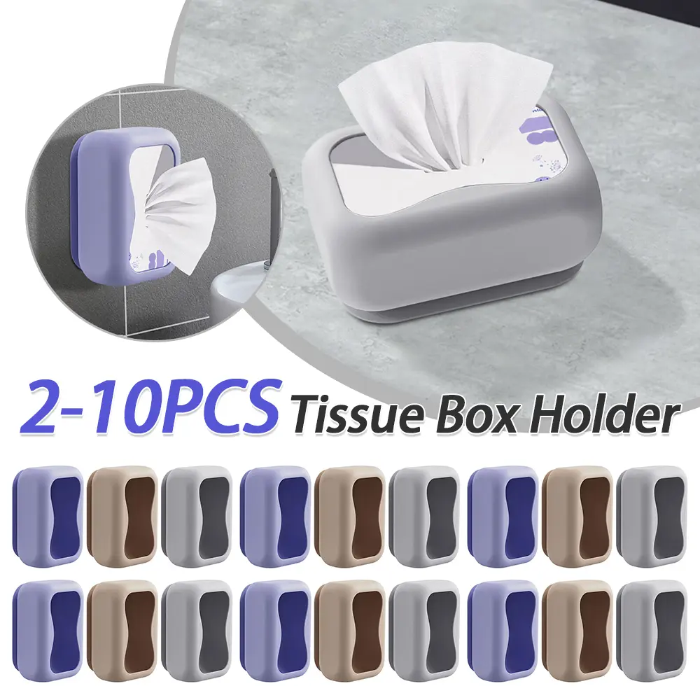 2-10PCS Tissue Box Holder Suction Cup Tissue Box Cover Wall-Mounted Tissues Dispenser Tissue Drawer for Bathroom and Kitchen