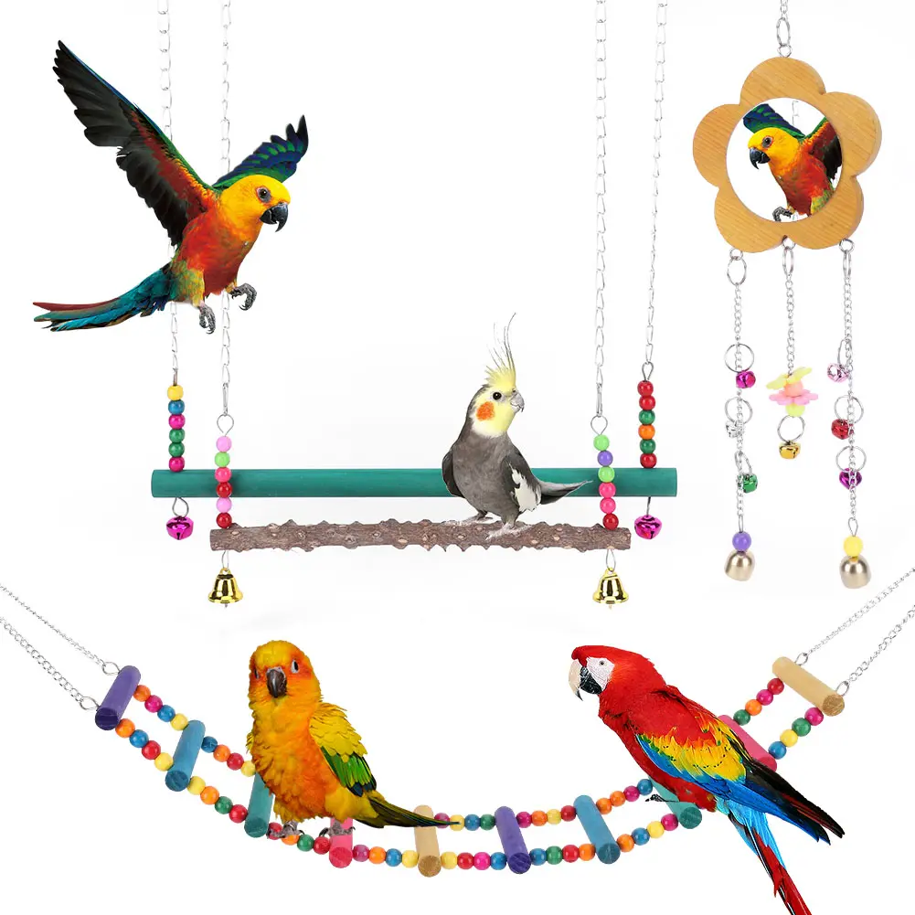 10PCS Bird Toys Set Swing Chewing Training Toys Swing Hanging Standing Chewing Toy Bird Perch Stand Bird Cage Accessories