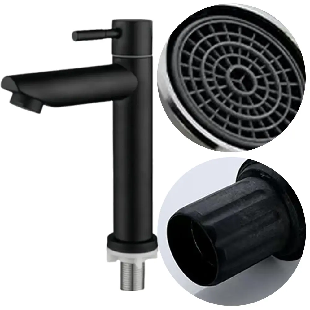 Stainless Steel Single Cold Water Sink Faucet Deck Mounted Bathroom Counter Basin Faucet Sink Water Tap for Bathroom Kitchen