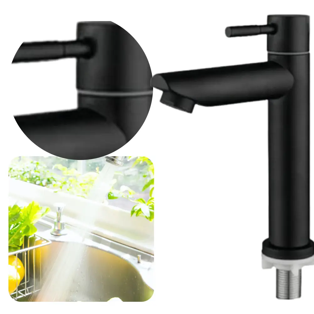 Stainless Steel Single Cold Water Sink Faucet Deck Mounted Bathroom Counter Basin Faucet Sink Water Tap for Bathroom Kitchen