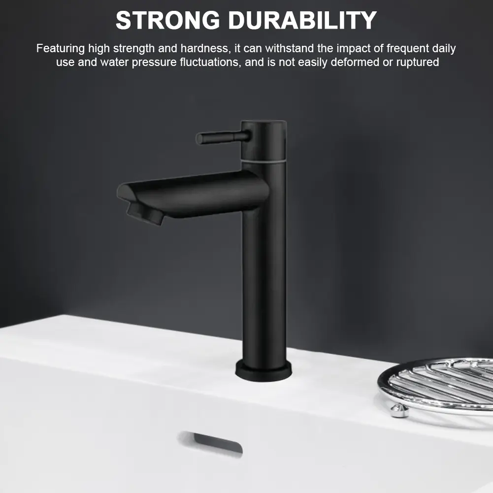 Stainless Steel Single Cold Water Sink Faucet Deck Mounted Bathroom Counter Basin Faucet Sink Water Tap for Bathroom Kitchen
